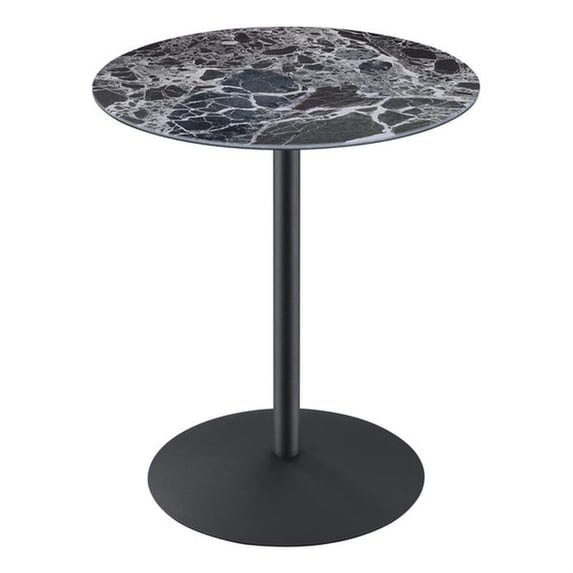 Pemberly Row 17.5" Round End Table with Black Marble Textured Glass Top