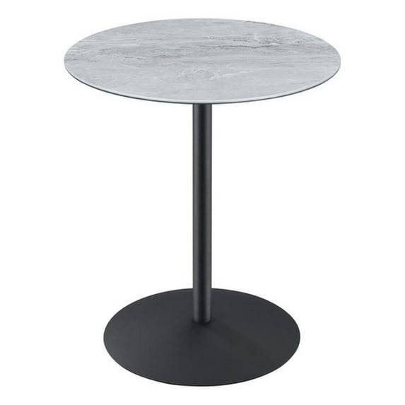 Pemberly Row 17.5" Round End Table with Gray Marble Textured Glass Top