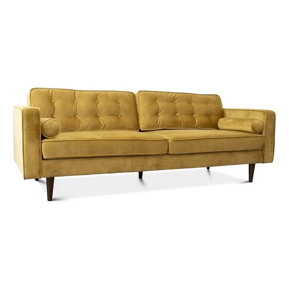Pemberly Row 17.5" Transitional Velvet Tufted Back Sofa in Gold