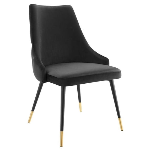 Pemberly Row 17.5" Tufted Performance Velvet Dining Side Chair in Black