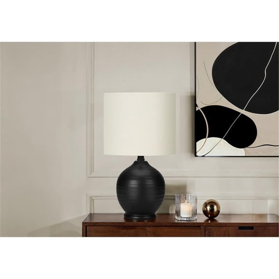 Pemberly Row 17" Black Ceramic Teardrop Table Lamp with Ivory Drum Shade