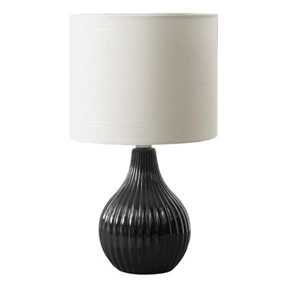 Pemberly Row 17" Black Ceramic Teardrop Table Lamp with Ivory Fabric Shade