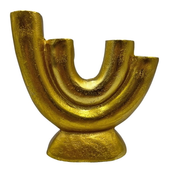 Pemberly Row 17" Decorative Handmade Aluminum U-shape Candle Holder in Gold