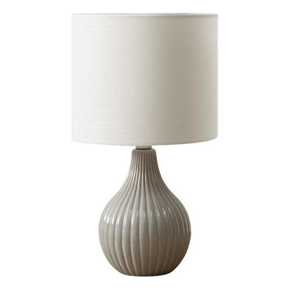 Pemberly Row 17" Gray Ceramic Teardrop Table Lamp with Ivory Fabric Shade