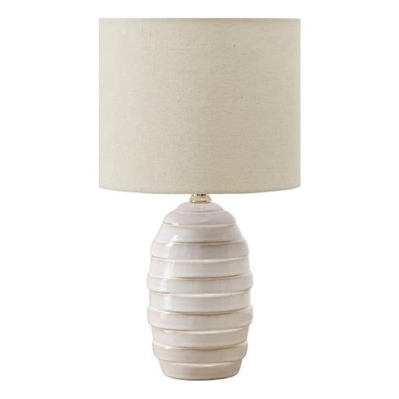 Pemberly Row 17" Ivory Ceramic Beehive Table Lamp with Beige Linen Shade