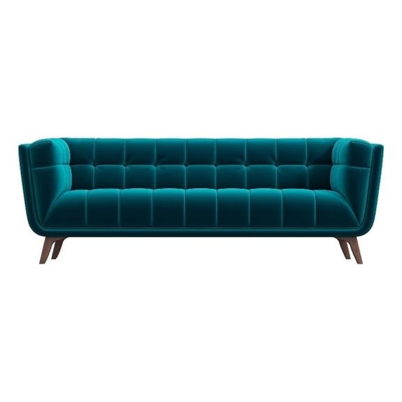 Pemberly Row 17" Mid-Century Velvet Tufted Back Sofa in Teal Turquoise