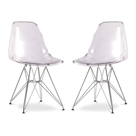 Pemberly Row 17" Plastic and Chrome Steel Dining Chairs in Black (Set of 2)