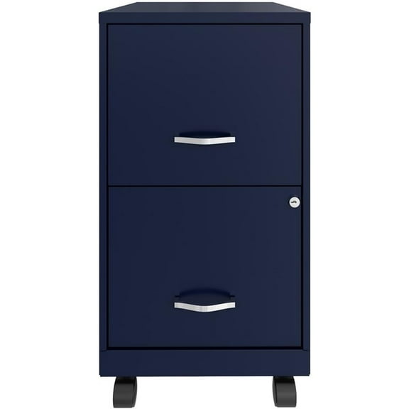 Pemberly Row 18" 2-Drawer Metal Mobile Smart Vertical Filing Cabinet in Navy