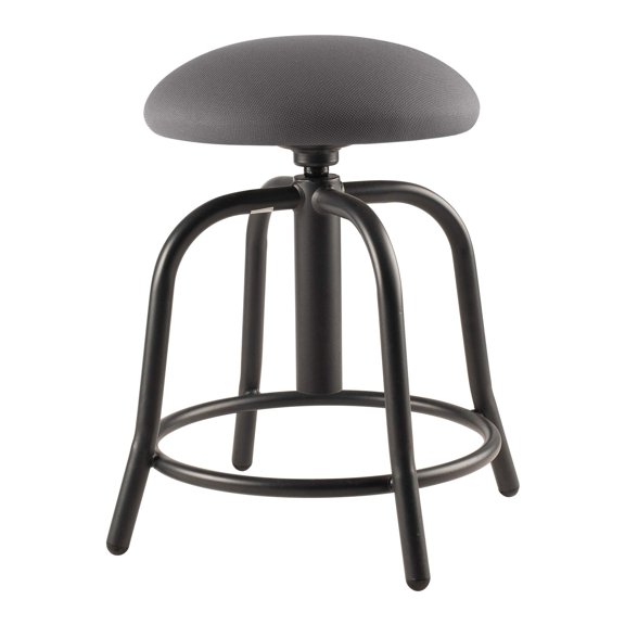 Pemberly Row 18-25" Swivel Metal Designer Stool with Charcoal Seat in Black