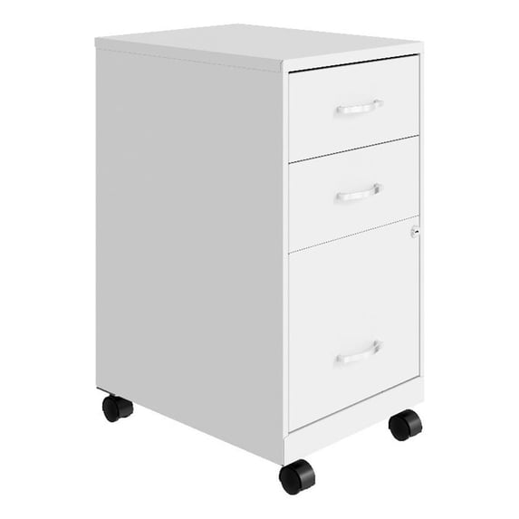 Pemberly Row 18" 3-Drawer Modern Metal Mobile Organizer File Cabinet in White