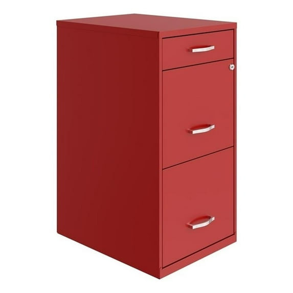 Pemberly Row 18" 3-Drawer Modern Metal Organizer Filing Cabinet in Red