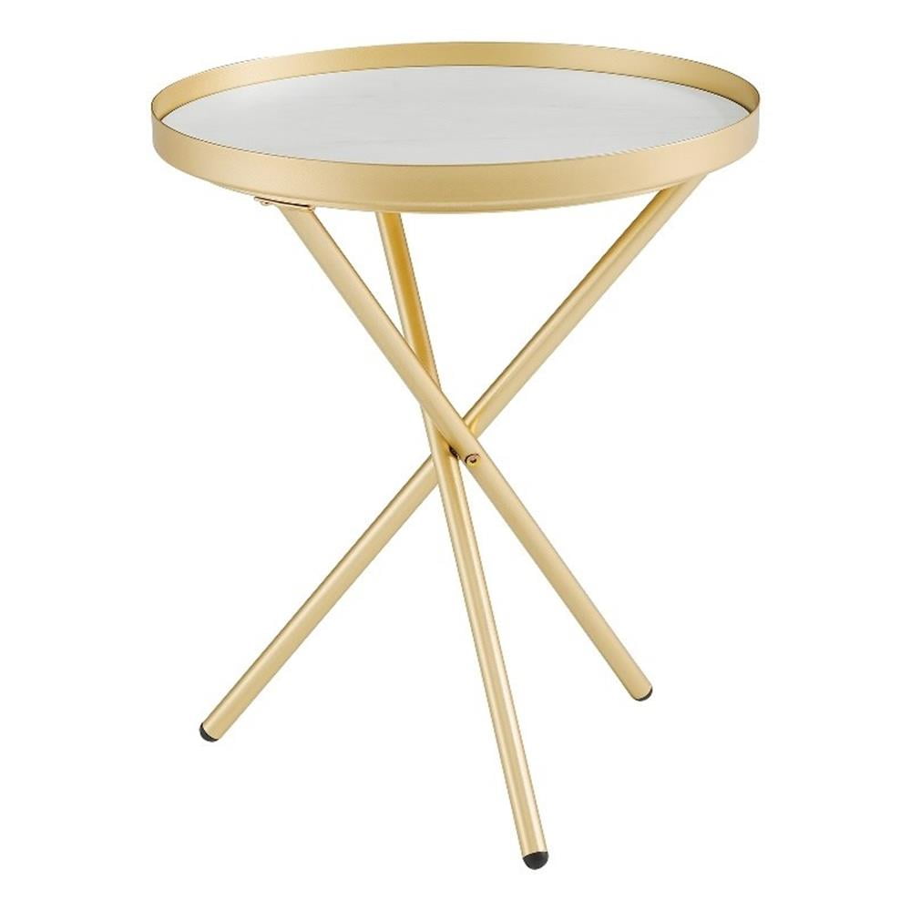 18" Gold and Gray Marble Round Side Table with Metal Legs