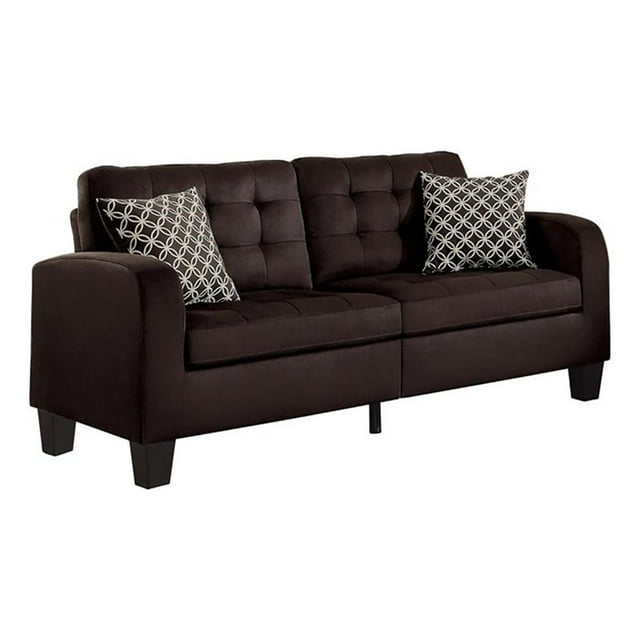 Pemberly Row 18.5" Contemporary Fabric Sofa with 2 Pillows in Chocolate
