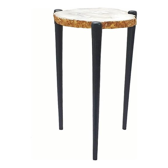 Pemberly Row 18" Agate Stone Side Table with Aluminum Legs in White/Black