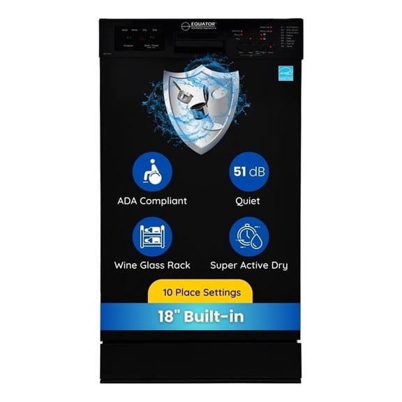 Pemberly Row 18" Built-in Dishwasher 10 Place 8 Wash 1/2Load Sensor Wash 110V