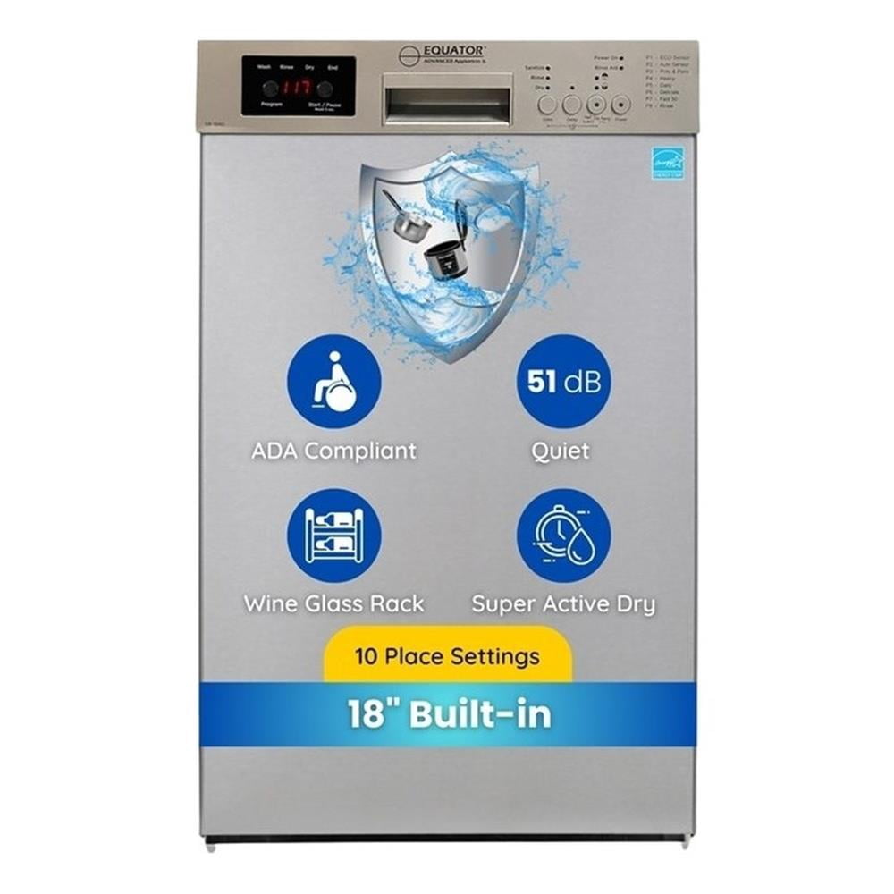 Pemberly Row 18" Built-in Dishwasher 10 Place 8 Wash 1/2Load Sensor Wash 110V