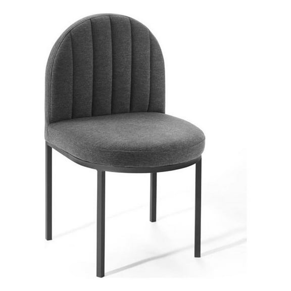 Pemberly Row 18" Channel Tufted Fabric Dining Side Chair in Black/Charcoal