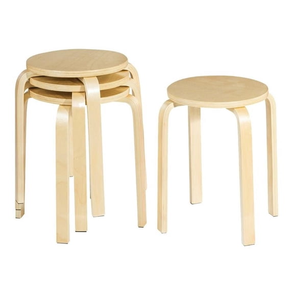 Pemberly Row 18" Contemporary Birch Wood Dining Stools in Orange (Set of 4)