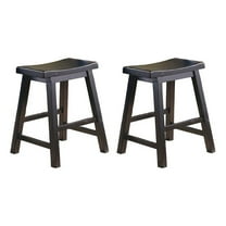 Pemberly Row 18" Contemporary Solid Wood Dining Stool in Black (Set of 2)
