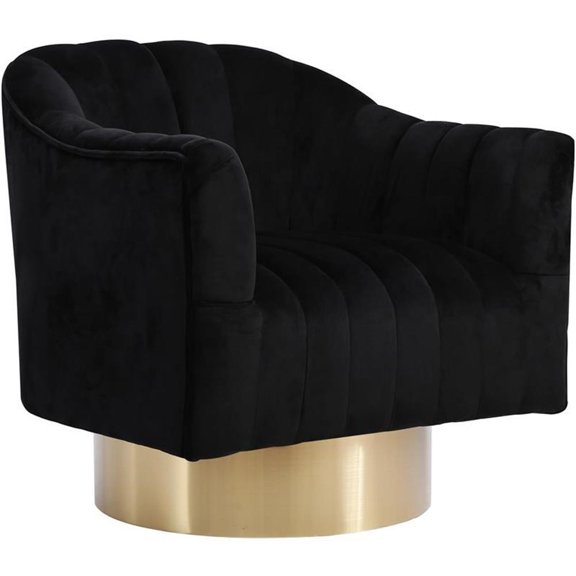 Pemberly Row 18" Contemporary Tufted Velvet Swivel Accent Chair in Black/Gold