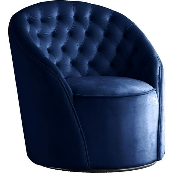 Pemberly Row 18" Contemporary Tufted Velvet Swivel Accent Chair in Navy