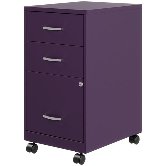Pemberly Row 18"D 3 Drawer Mobile Metal Organizer Filing Cabinet Midnight Purple