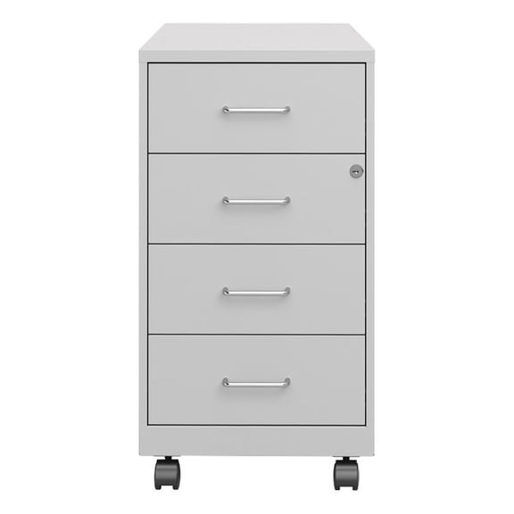 Pemberly Row 18"D 4 Drawer Silver Metal Mobile Filing Cabinet Organizer-Locking