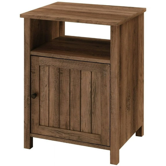 Pemberly Row 18" Grooved Door Farmhouse Nightstand in Rustic Oak