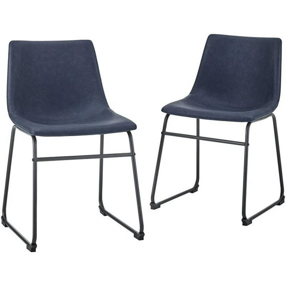 Pemberly Row 18" Industrial Faux Leather Dining Chair in Navy Blue (Set of 2)