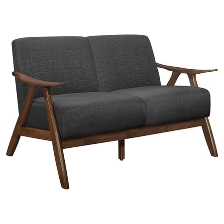 Pemberly Row 18" Mid-Century Textured Fabric/Wood Loveseat in Dark Gray