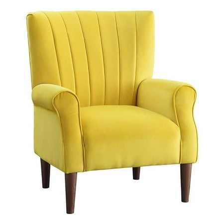 Pemberly Row Solid Wood and Velvet Upholstered Accent Chair in Yellow