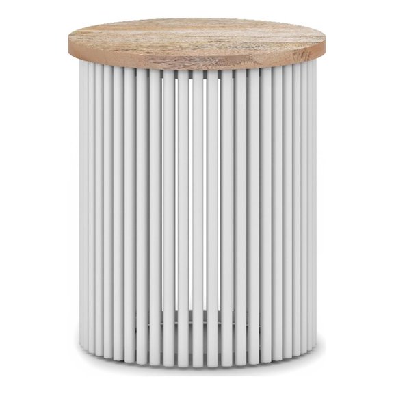Pemberly Row 18" Solid Mango and Metal Accent Table in Natural and White