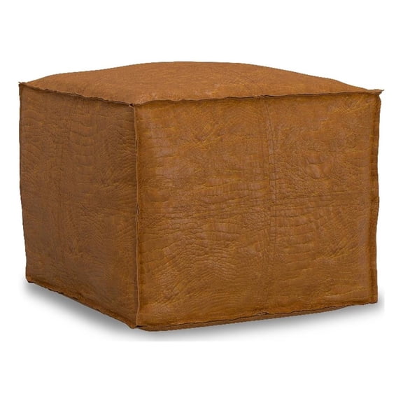 Pemberly Row 18" Square Pouf in Tan Genuine Leather