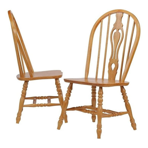 Pemberly Row 18" Traditional Solid Wood Dining Side Chair in Oak (Set of 2)