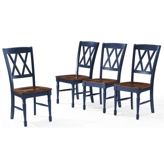 Pemberly Row 18" Traditional Wood Dining Chair in Navy (Set of 4)