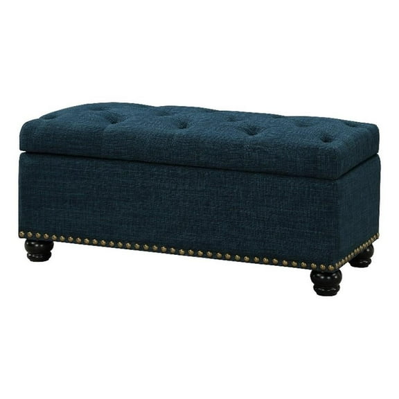 Pemberly Row 18" Upholstered Fabric Storage Ottoman Bench in Blue