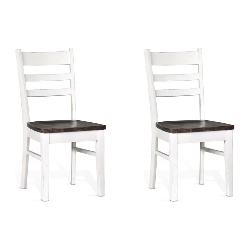 European Cottage White and Dark Brown Wood Ladderback Chair