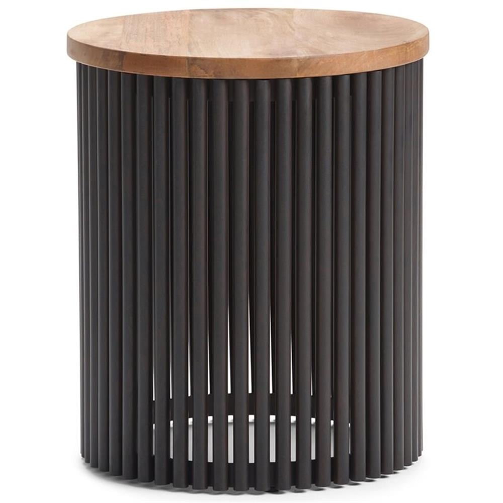 Natural Wood and Black Metal Round Accent Table