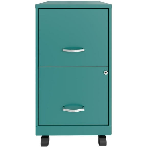 Pemberly Row 18in 2 Drawer Metal Mobile Smart Vertical Filing Cabinet Turquoise