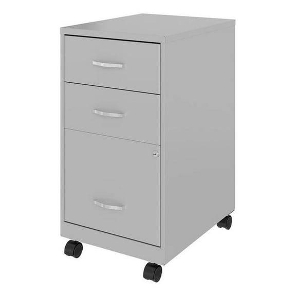 Pemberly Row 18in 3 Drawer Metal Mobile Filing Cabinet Ball Bearing Slide Silver