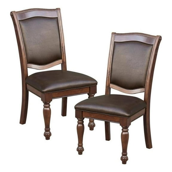 Pemberly Row 19.2" Traditional Wood Dining Side Chair in Brown Cherry (Set of 2)