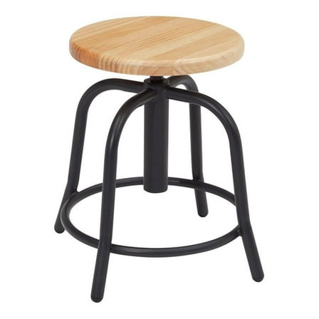 Pemberly Row 19-25" Height Adjustable Swivel Wood Stool in Black/Oak