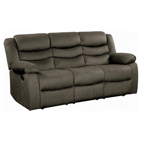 Pemberly Row 19.25" Traditional Microfiber Double Reclining Sofa in Brown