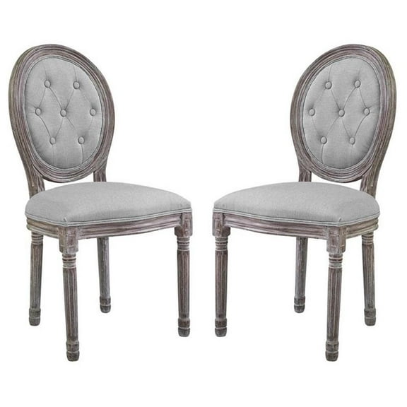 Pemberly Row 19.5" Fabric & Wood Dining Side Chair in Light Gray (Set of 2)