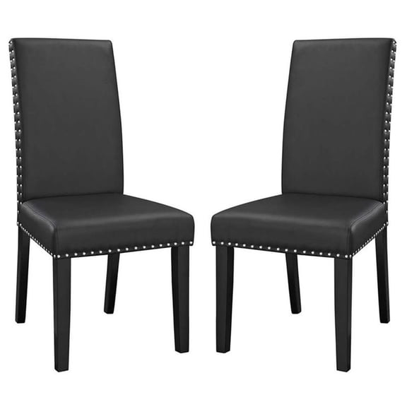 Pemberly Row 19.5" Faux Leather Dining Side Chair in Black (Set of 2)