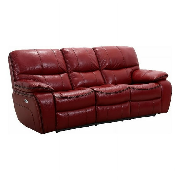 Pemberly Row 19.5" Traditional Faux Leather Power Double Reclining Sofa in Red