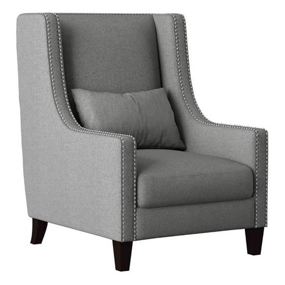 Pemberly Row 19.75" Contemporary Fabric Upholstered Wingback Chair in Light Gray