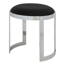 Pemberly Row 19" Faux Leather & Stainless Steel Stool in Black/Silver