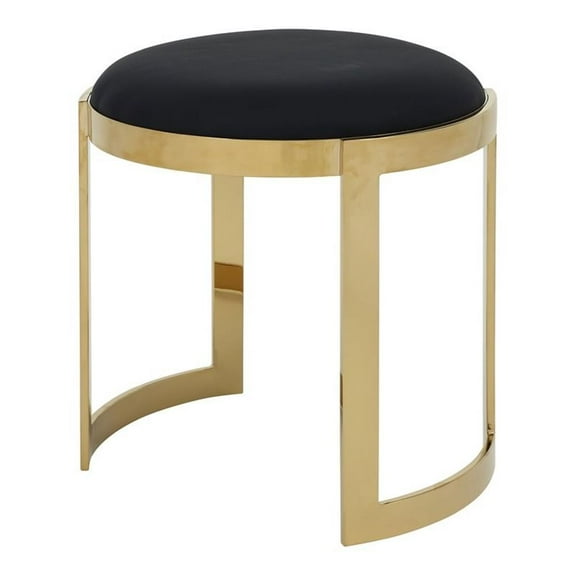Pemberly Row 19" Faux Leather Stool & Stainless Steel in Black/Gold