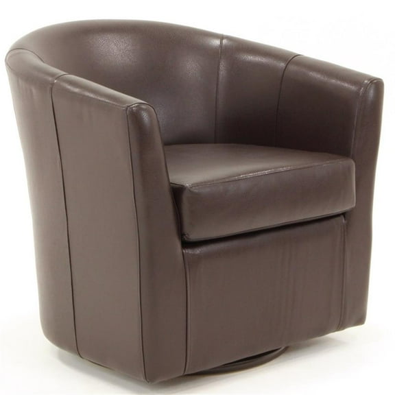 Pemberly Row 19"H Faux Leather Swivel Club Chair in Dark Brown
